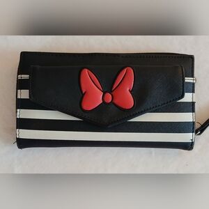Disney Parks Minnie Mouse Red Bow Striped Organizer Wallet Wristlet